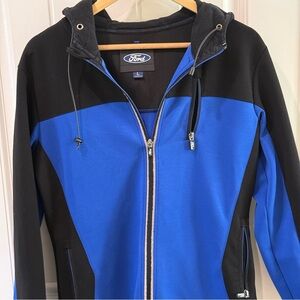 Ford Hoodie Jacket Blue Black Full Zip L Hooded Lightweight